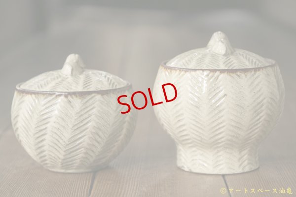 画像2: 江口誠基　彫粉引　蓋物　ライオン