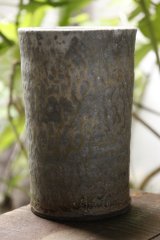 加地学　南蛮焼締　筒花生