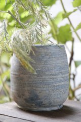 加地学　南蛮焼締　筒花生