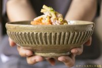 益子淳一　灰釉しのぎ六寸平鉢【アソート作品】