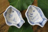 須賀文子　染付け魚型豆皿
