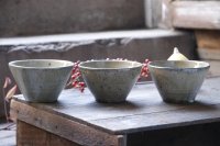 寺村光輔　並白釉　呉須　深小鉢（薪）