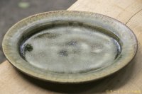 八木橋昇　茶ビードロ　楕円リム皿