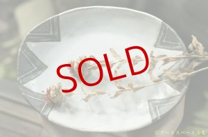 画像: 肥後博己　印花紋楕円平鉢白