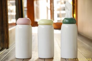 画像: 大園篤志　ティッシュケース　白とピンク／白とイエロー／白とグリーン