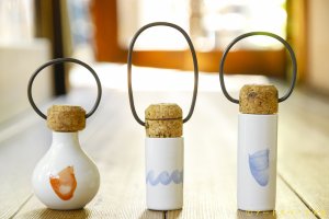 画像: 大園篤志　塩壺　細長　絵付赤茶／絵付