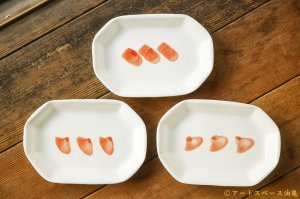 画像: 大園篤志　八角皿　絵付　白に赤茶