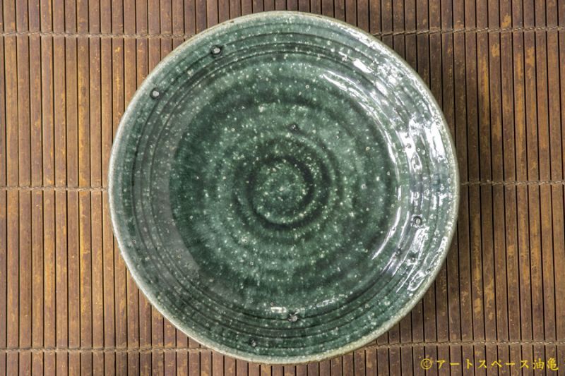 画像1: 工藤和彦　 緑粉引刻線８寸リム皿 (1)