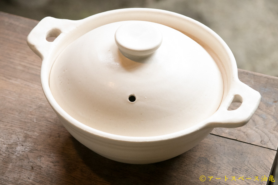 八木橋昇 耐熱 白 ７寸丸鍋 －作家もの陶器・うつわ・アートの